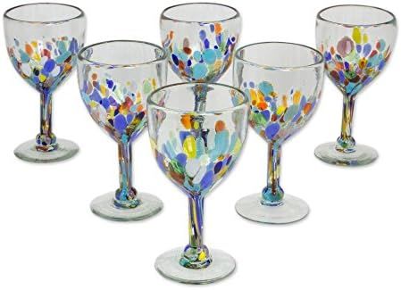 NOVICA Hand Blown Multicolor Recycled Glass Wine Glasses, 8 Oz. 'Confetti Festival' (Set Of 6) | Amazon (US)