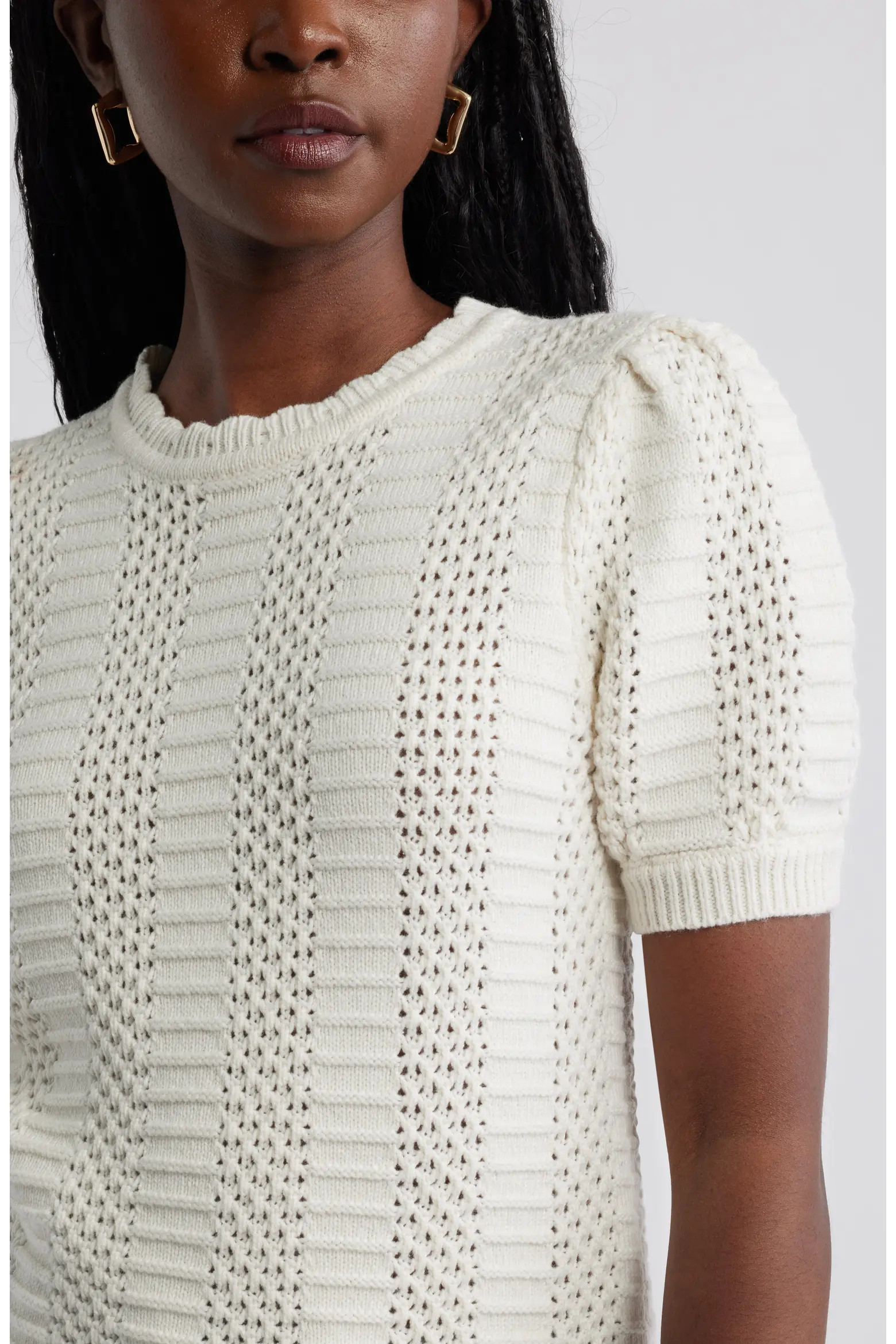 Mixed Stitch Short Sleeve Pima Cotton & Merino Wool Sweater (Women) | Nordstrom | Nordstrom