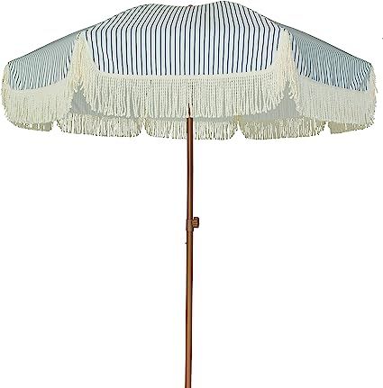 AMMSUN 7ft Patio Umbrella with Fringe Outdoor Yard Umbrella UPF50+ Wood Color Steel Pole and Stee... | Amazon (US)