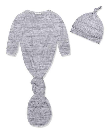 Little Millie Heather Gray Waffle Knotted Gown & Knot-Tie Beanie - Newborn | Zulily