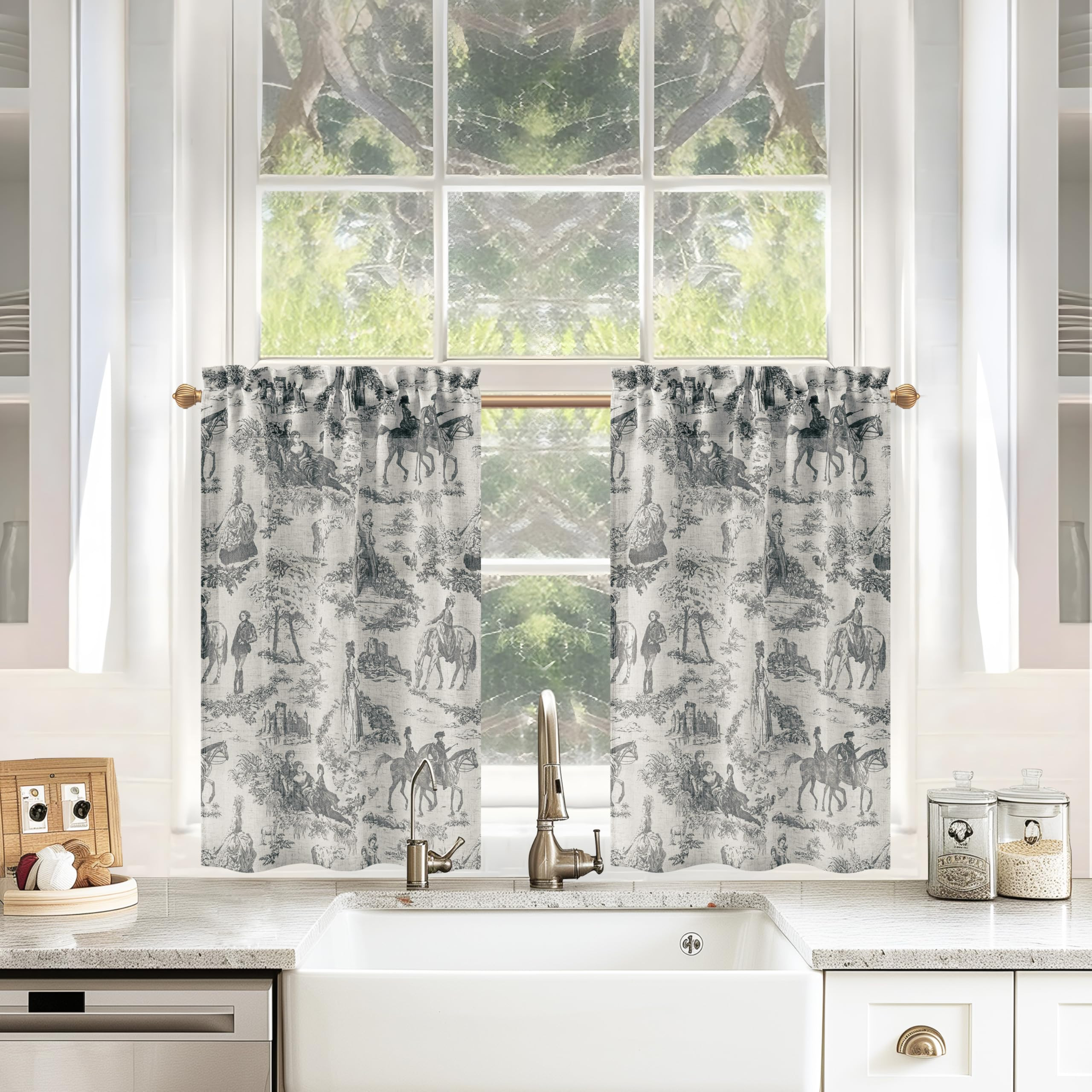 DriftAway Kitchen Curtains Toile Tier Linen Short Curtains Cafe 36 Inch Length for Living Room Ba... | Amazon (US)