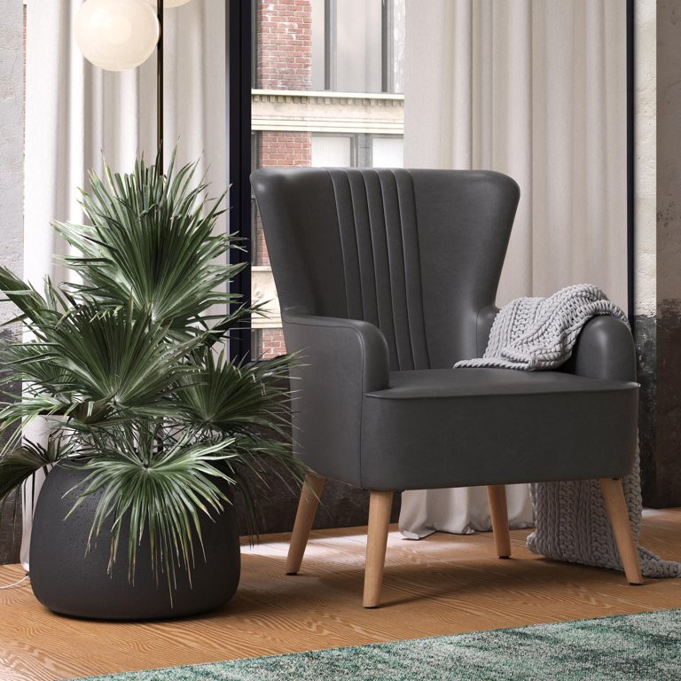 Queer Eye Wynn Accent Chair, Living Room Armchair, Dark Gray Faux Leather | Walmart (US)