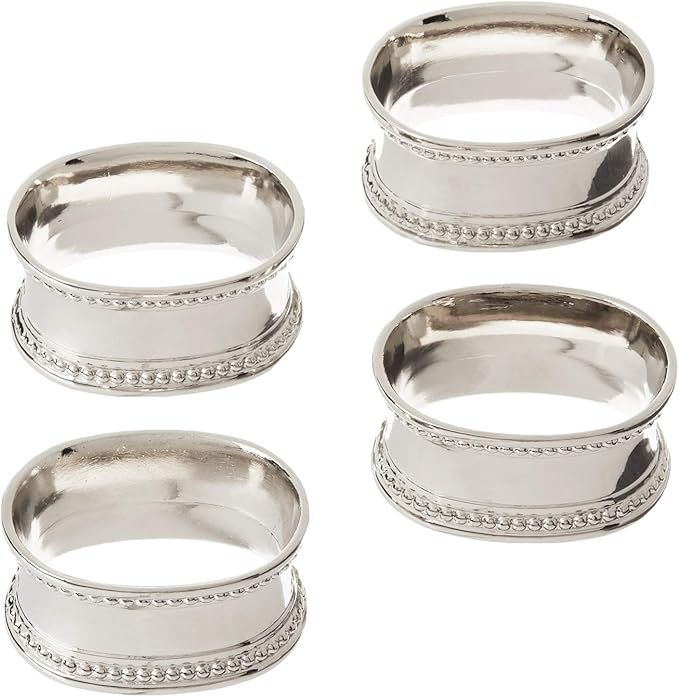 Elegance Beaded Oval Napkin Rings, Set of 4,Silver | Amazon (US)