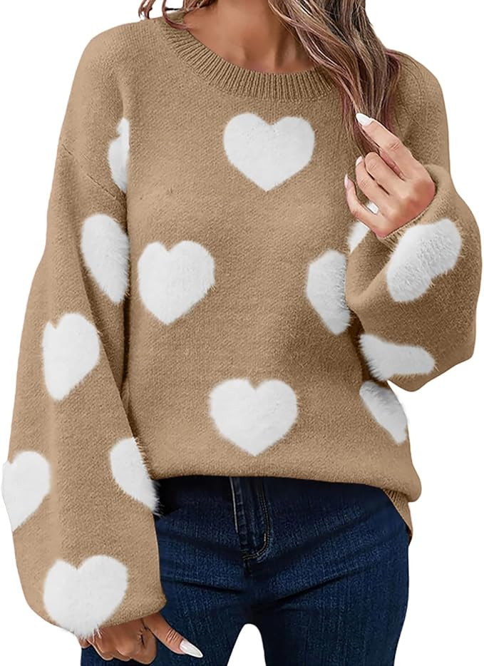 Valentines Sweater Women Love Print Romantic 2026 Heart Sweaters Cute Knit Pullover Valentine's D... | Amazon (US)