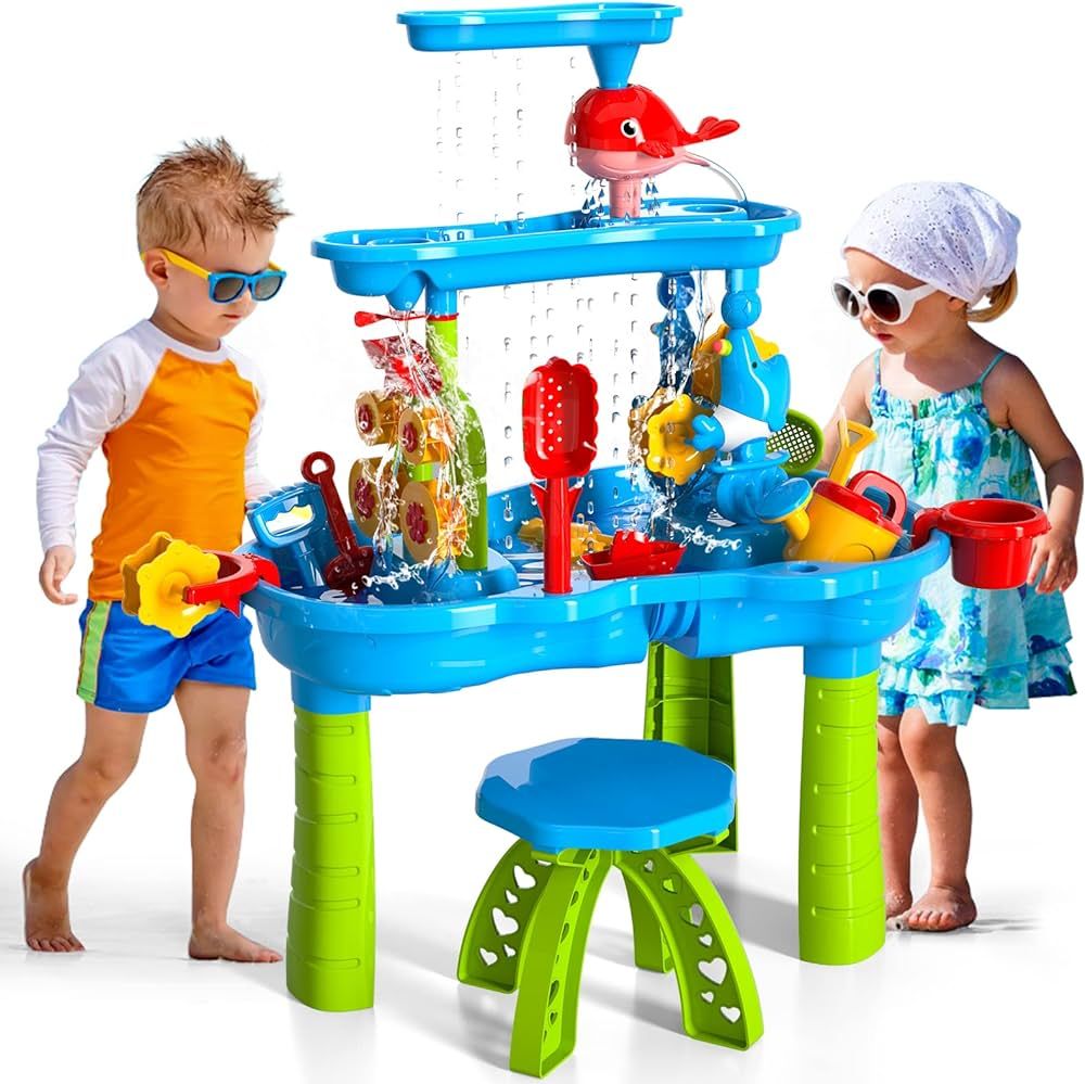 Bennol Sand Water Table Toys for Toddlers Kids, 3-Tier Outdoor Sand and Water Play Table Toys for... | Amazon (US)