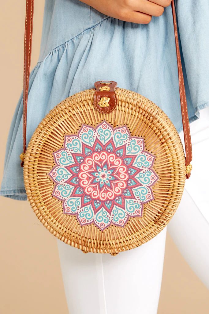 A Little Charmed Blue Printed Tan Round Bag | Red Dress 