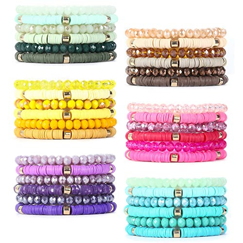 JEWPARK 36Pcs Bohemian Multi-Layer Beaded Stacking Statement Bracelets Versatile Strand Stretch Sparkly Crystal Beads & Heishi Wrap Slip-on Cuff Bangle Set for Women | Amazon (US)