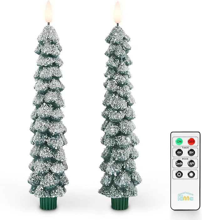 Fanna Snow Covered Christmas Tree LED Candles, Flameless Taper Candles with Timer for Winter Deco... | Amazon (US)