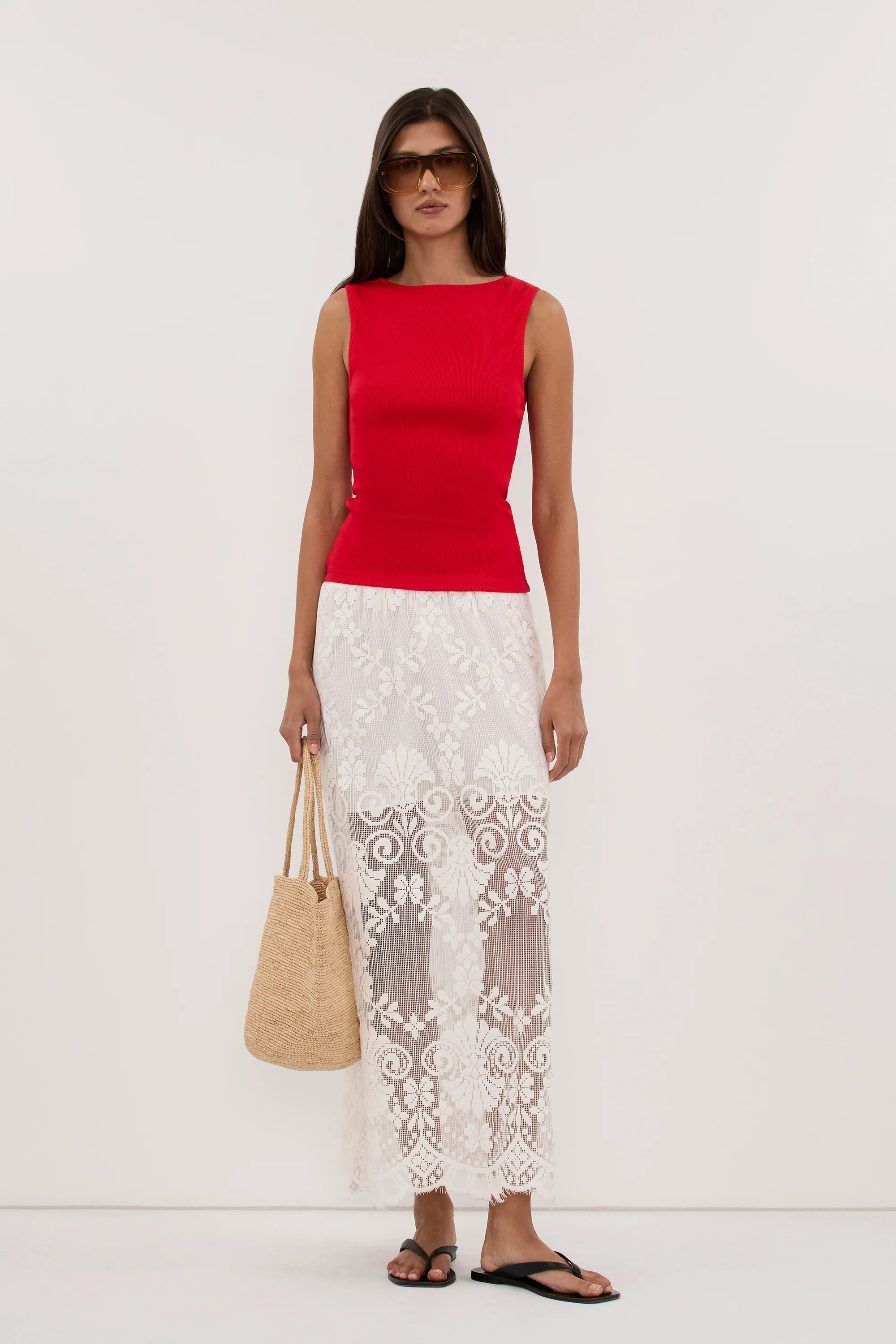 AMARA RED BOAT NECK KNIT TANK | DISSH