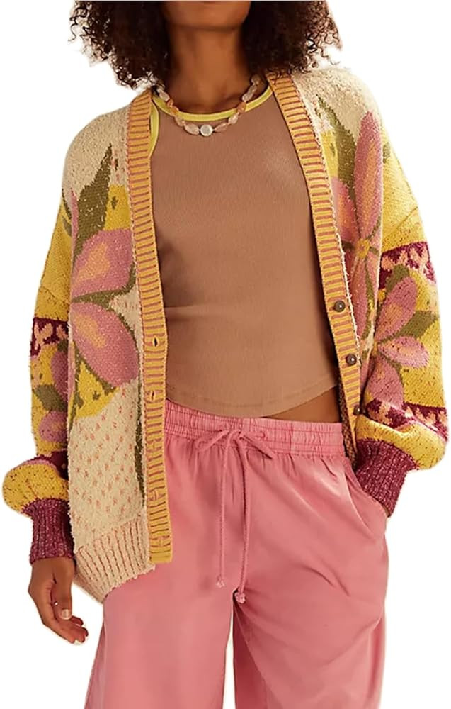 Cardigan Sweaters for Women Button Down Shawl Collar Oversized Sweater Coats Y2k Print Cardigans ... | Amazon (US)