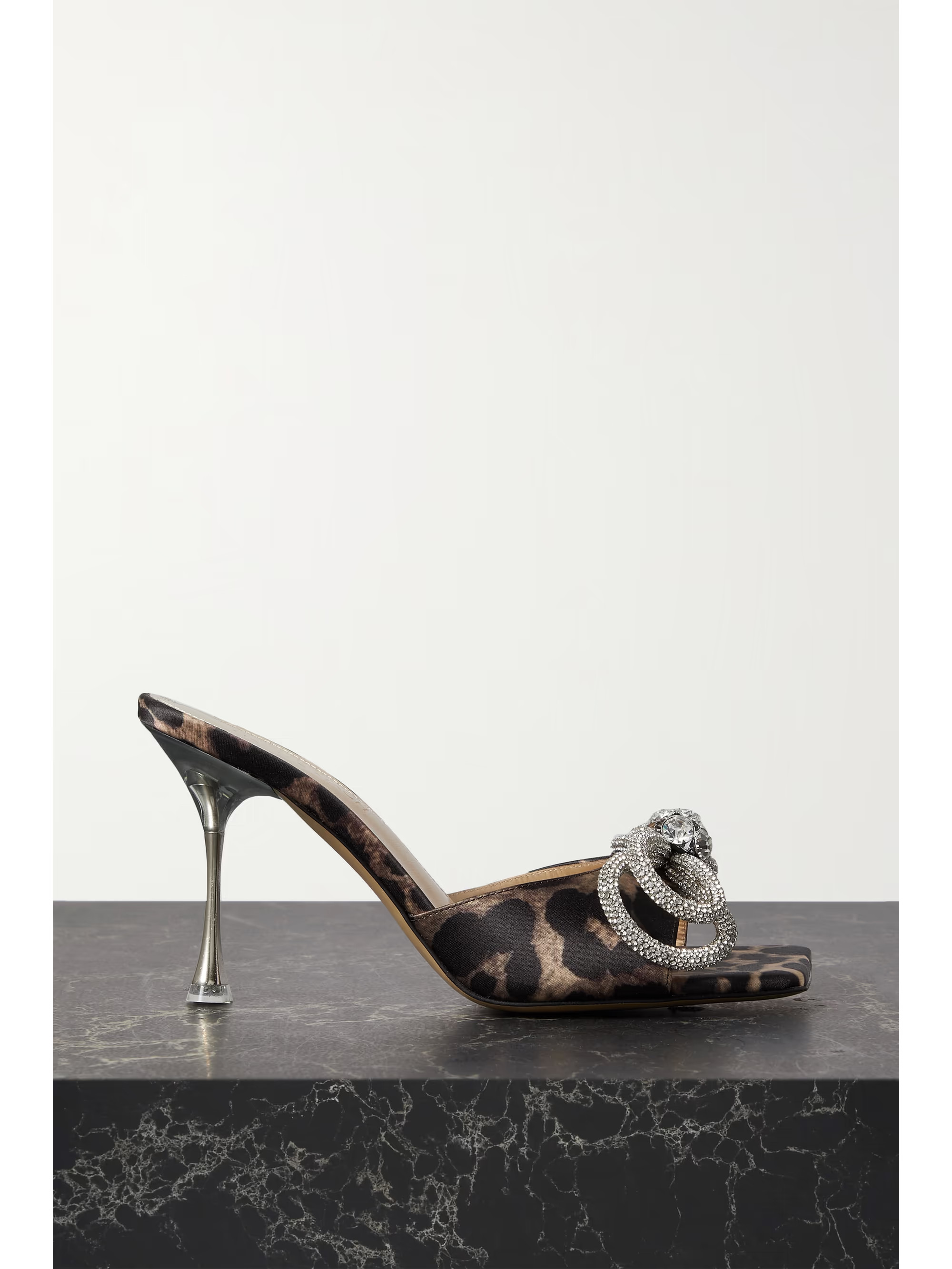 Double Bow crystal-embellished leopard-print satin mules | NET-A-PORTER (US)