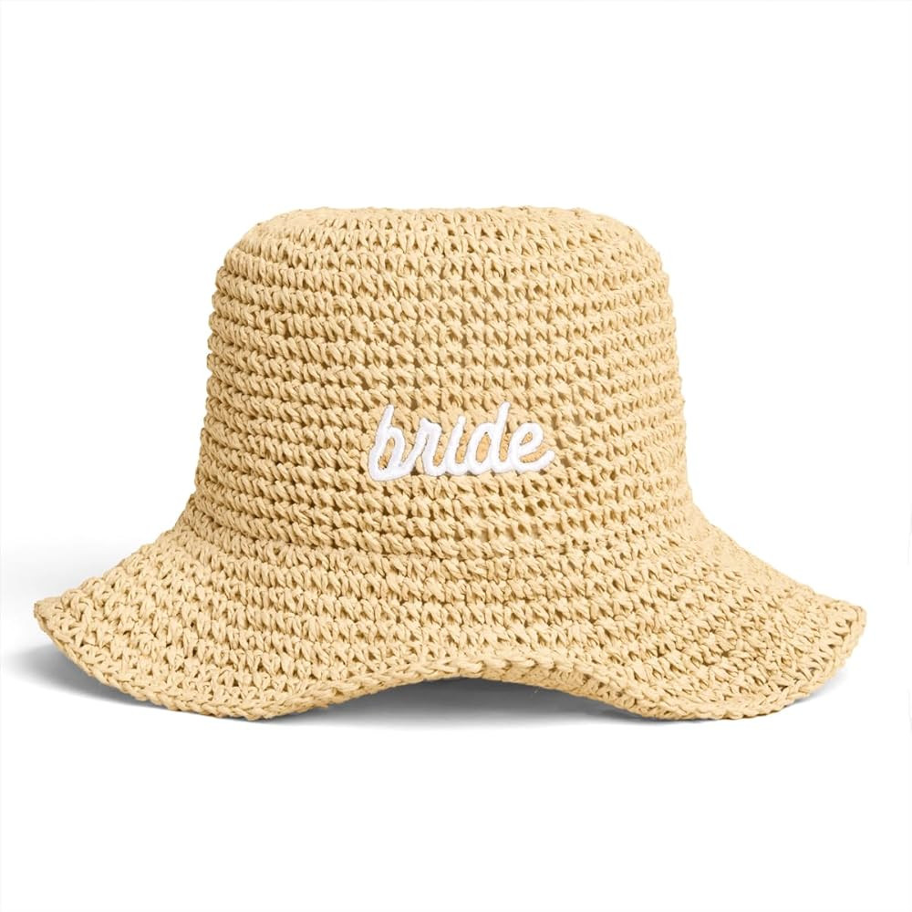 xo, Fetti Bride Straw Bucket Hat | Beach Bachelorette Accessory, Bridal Headwear, Bach Party Deco... | Amazon (US)
