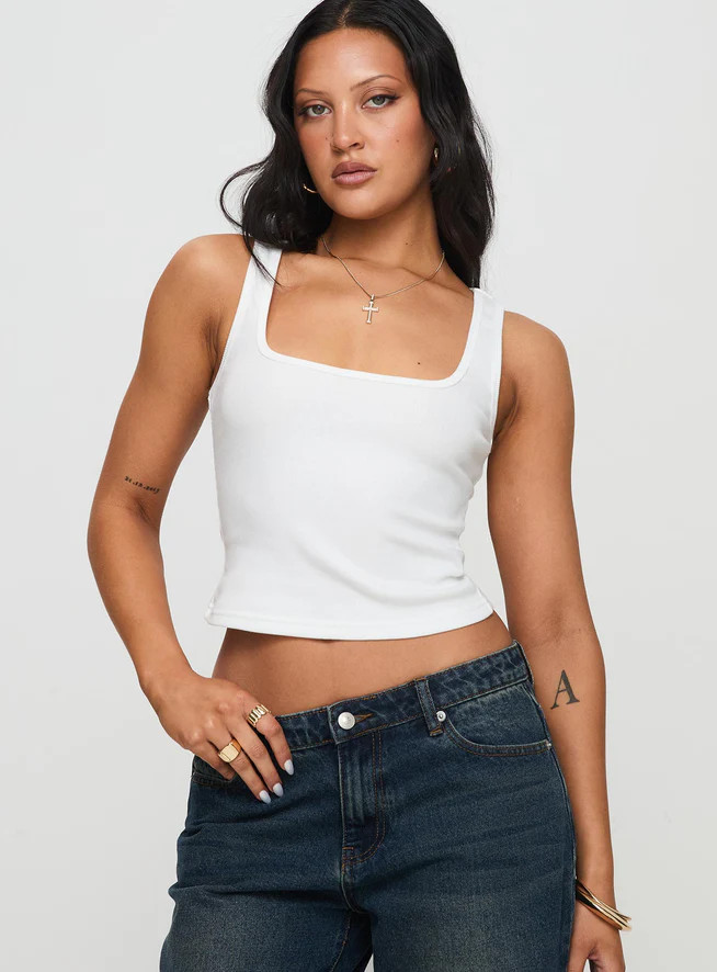 Baseline Square Neck Rib Tank Top White | Princess Polly US