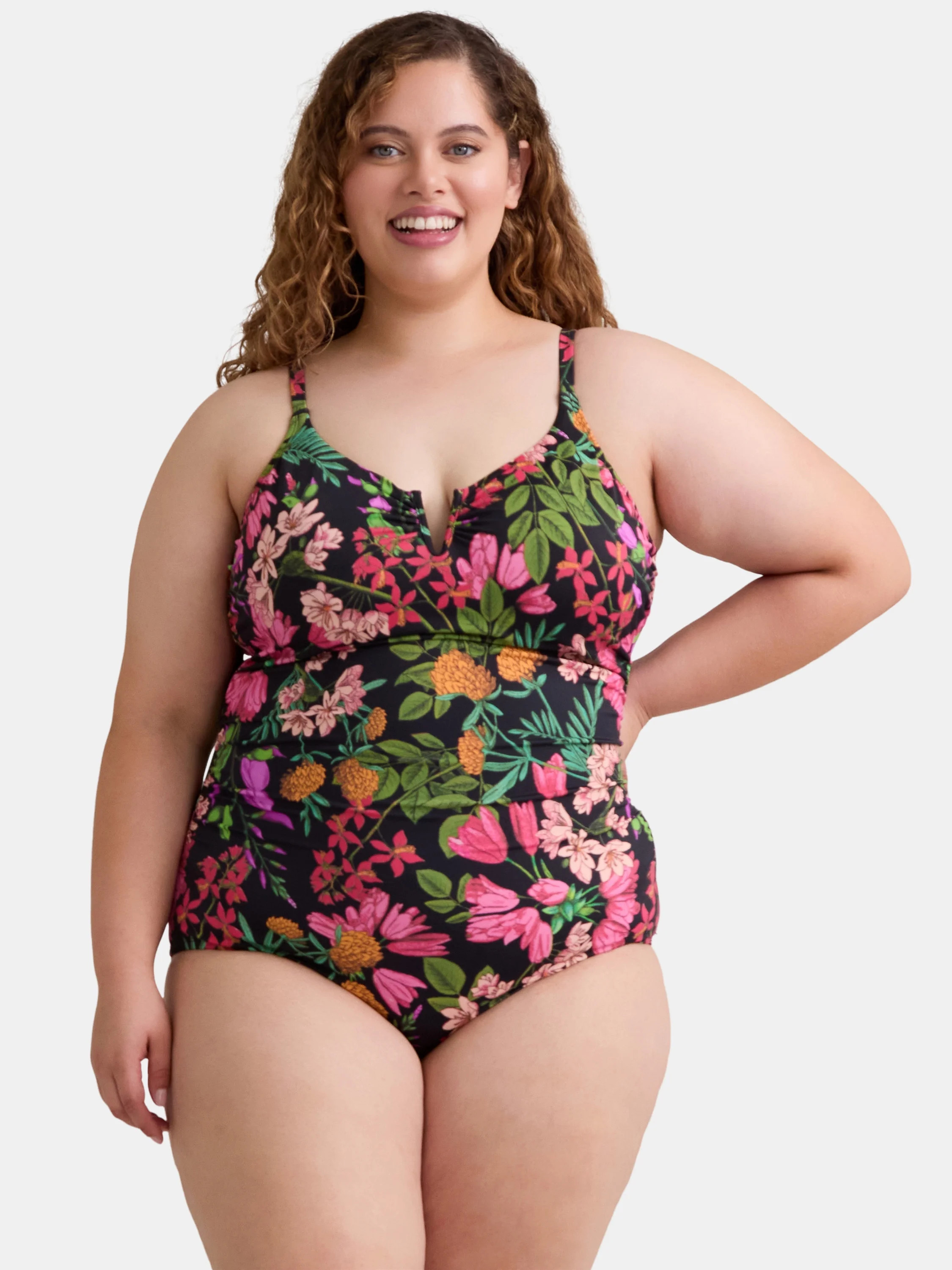 Time and Tru Women's and Women's Plus V Wire One Piece Swimsuit, Sizes XS-3X | Walmart (US)