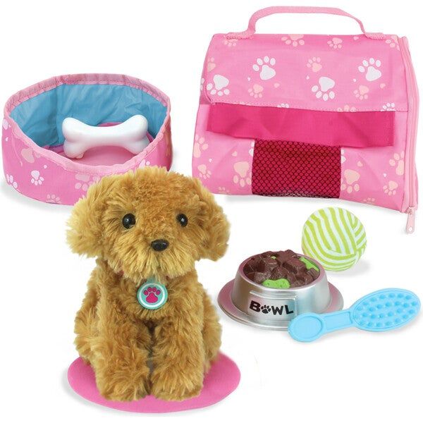 18'' Doll Puppy Dog & Carrier Set, Pink | Maisonette