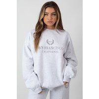 Oversized Embroidered Sweatshirt Oatmeal Marl | Public Desire (US & CA)