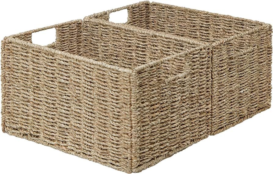 Vagusicc Wicker Basket, Baskets for Organizing, Set of 2 Woven Seagrass Wicker Storage Basket wit... | Amazon (US)