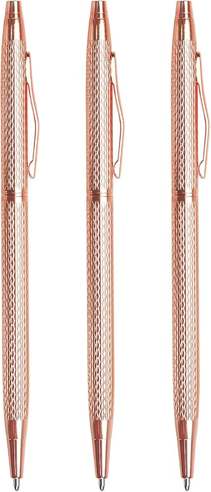 LONGKEY 3 Pack Slim Metallic Retractable Ballpoint Pens Black Ink, Nice Gift for Business Office ... | Amazon (US)