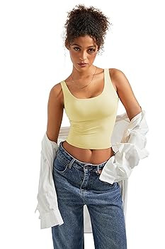 SUUKSESS Women Scoop Neck Tank Top Summer Sleeveless Going Out Double Lined Basic Tops | Amazon (US)
