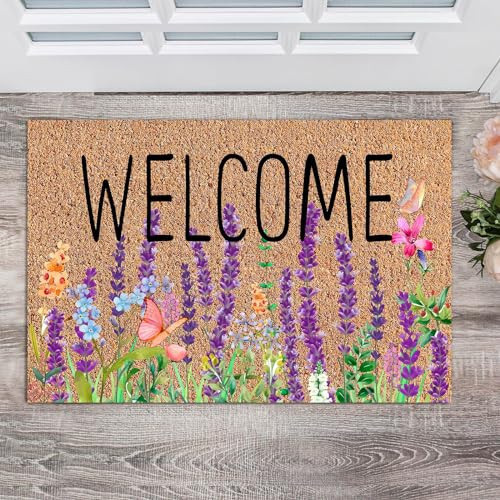 Ceenna Spring Doormat Outdoor Lavender Butterfly Flower Welcome Coir Doormat Spring Front Door Mat with Non Slip Backing Purple Flower Outside Mat Front Porch Rugs for Home Entrance, 16 x 24 Inches | Amazon (US)