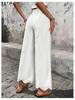 SHENHE Women's Summer Wide Leg Eyelet Pants Drawstring Elastic Waist Travel Boho Palazzo Pants | Amazon (US)