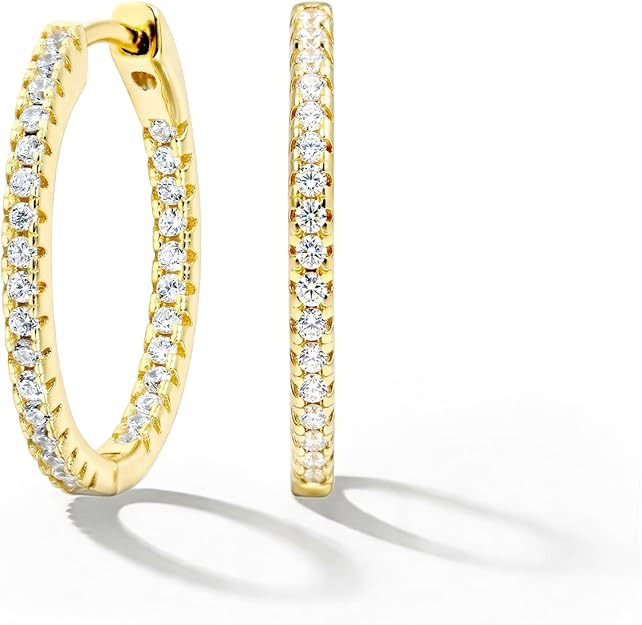 925 Sterling Silver Earrings, 14K Gold Plated Diamond Hoop Earrings for Women, Hypoallergenic Lig... | Amazon (US)