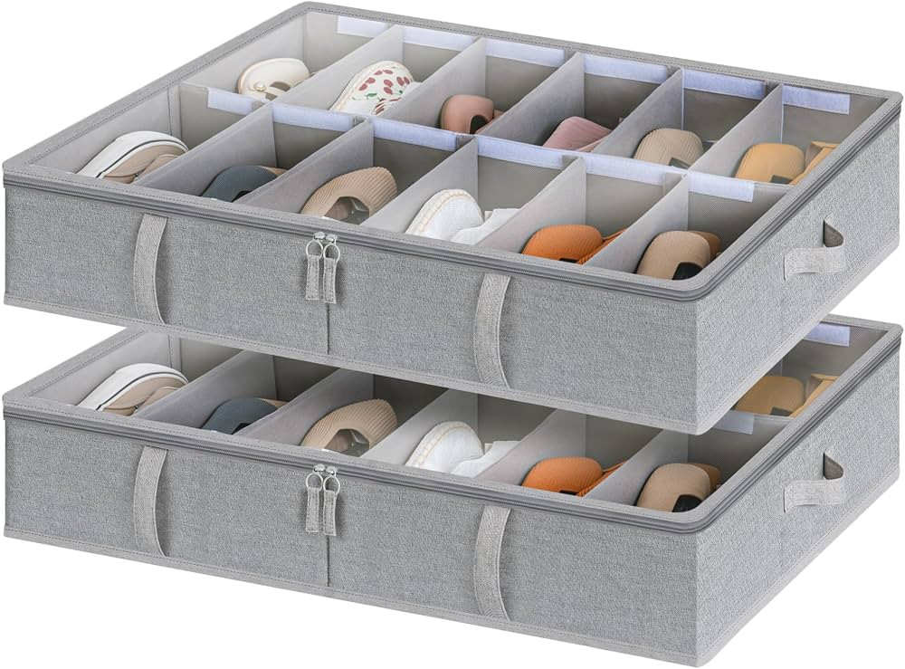 StorageWorks Under Bed Shoe Storage Organizer, Underbed Shoes Container with Adjustable Dividers,... | Amazon (US)