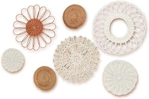 MeraMera Rattan Wall Decor ,Rattan Flower Wall Basket Decor Set of 7,Boho Wall Decor,Basket Wall ... | Amazon (US)