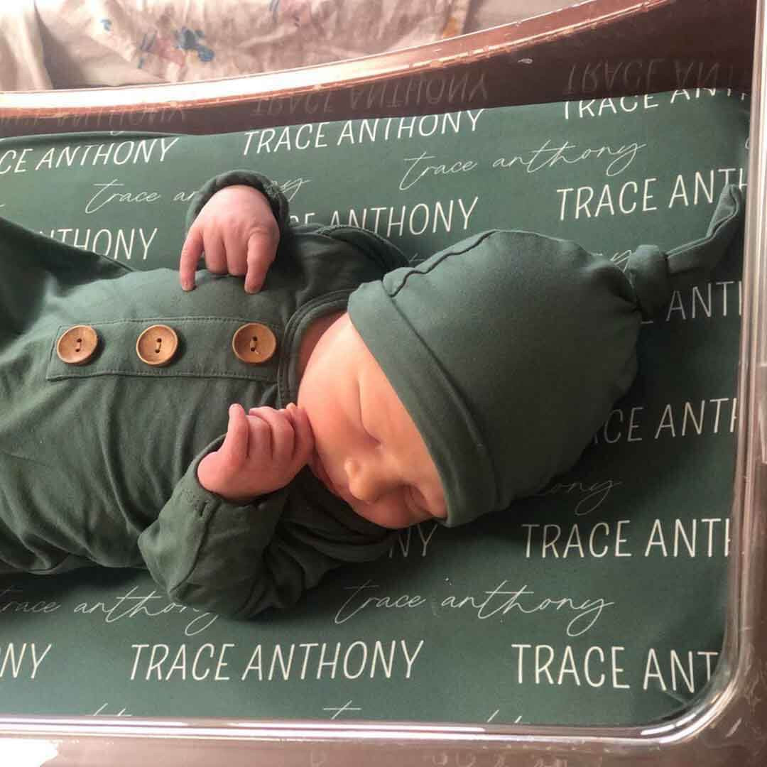 Personalized Emerald Baby Name Swaddle Blanket - Block & Script | Caden Lane