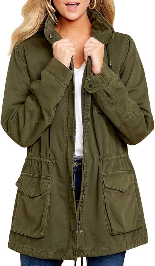 Soulomelody Womens Military Safari Anorak Jacket Hoodies Zip Up Parka Casual Drawstring Coat with... | Amazon (US)
