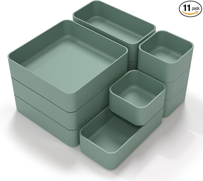 CHANCETSUI 11-Piece Stackable Drawer Organizer Set, Multi-size Desk Drawer Organizer Trays Vanity... | Amazon (US)