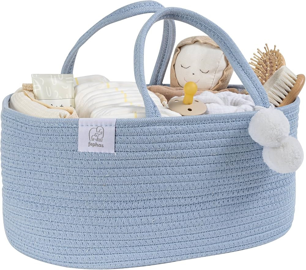 fephas Baby Diaper Caddy Organizer- Misty Blue Rope Nursery Storage Bin- Portable Diaper Storage ... | Amazon (US)