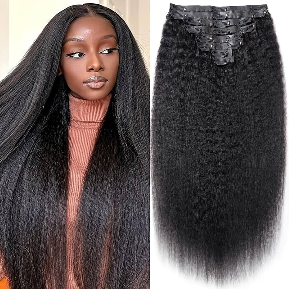 Seamless Clip In Hair Extensions Real Human Hair Invisible PU Skin Weft Kinky Straight Clip Ins H... | Amazon (US)