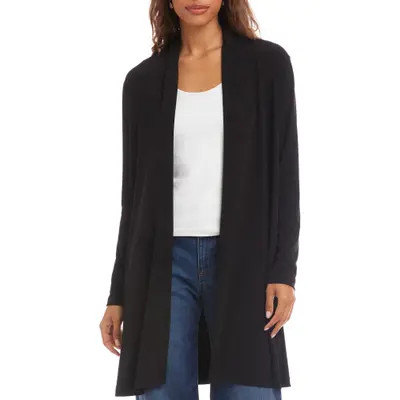 Karen Kane Open Front Side Zip Cardigan in Black at Nordstrom, Size Large | Nordstrom