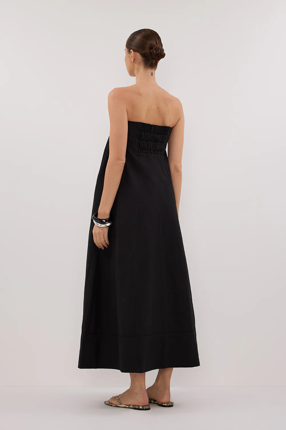 MORGAN BLACK STRAPLESS MIDI DRESS | DISSH