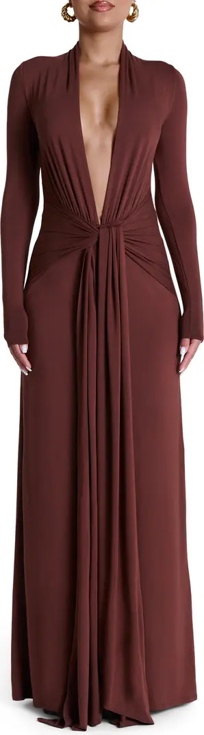Plunge Neck Long Sleeve Stretch Jersey Maxi Dress | Nordstrom