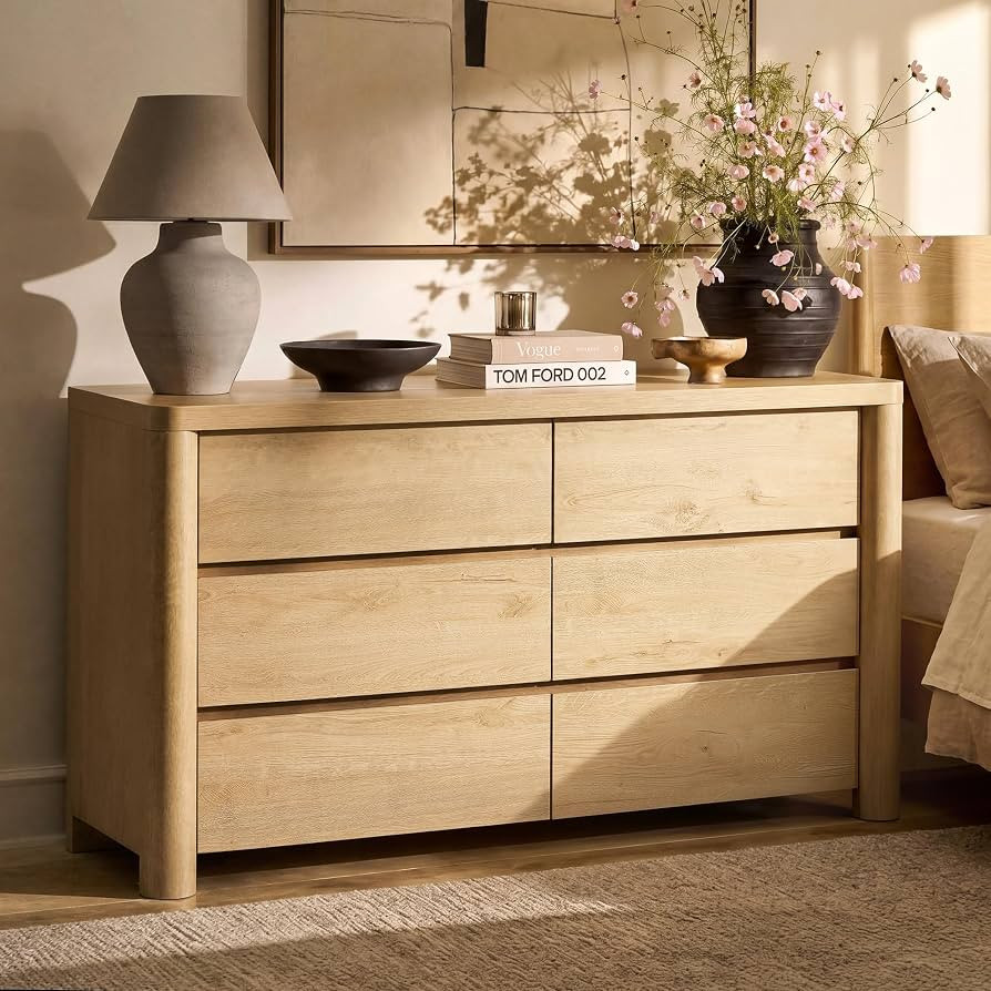 ModernMate 6 Drawer Dresser for Bedroom, 52" Wide Wooden Dresser with 3.1" Solid Rounded Legs, He... | Amazon (US)