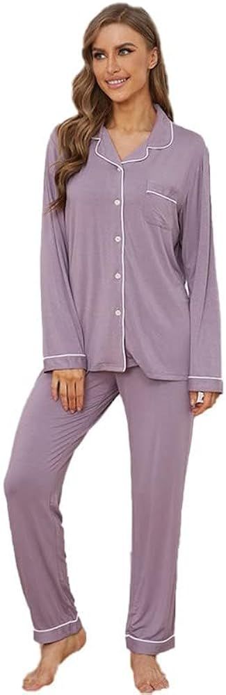 Button Up Pajamas for Women Long Sleeve Sleepwear Soft Loungewear Ladies Pjs Set XS-XXL | Amazon (US)