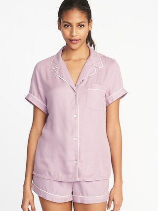 Old Navy Womens Soft-Twill Button-Front Pajama Top Plum Tonic Size L | Old Navy US