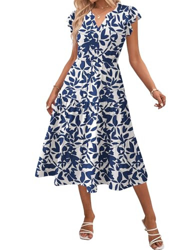 Zeagoo Summer Beach Dresses for Women 2025 Vacation Sundresses Short Sleeve Tiered Dress V Neck Boho Dresses with Pockets Womens Loose Midi Dresses XXL | Amazon (US)