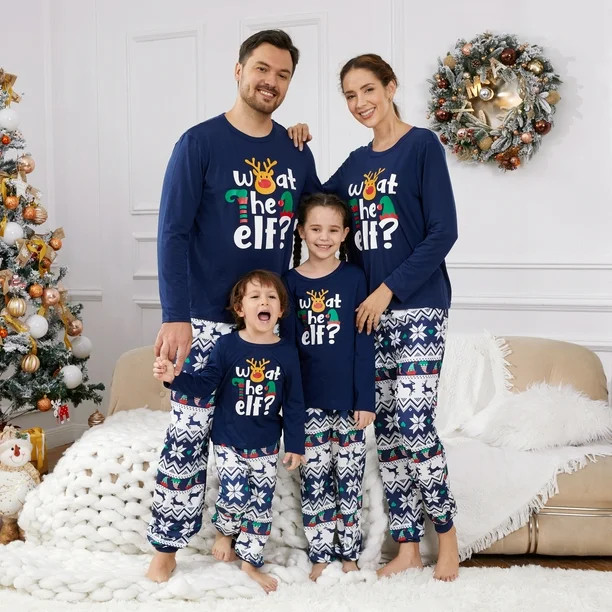 PatPat Christmas Family Matching Dark Blue Graphic Long-sleeve Pajamas Sets - Walmart.com | Walmart (US)