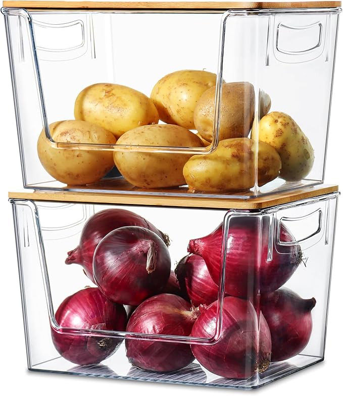 Pantry Organizers Storage, 2 Set Stackable Kitchen Counter Organizers for Onion, Potato, Garlic, ... | Amazon (US)