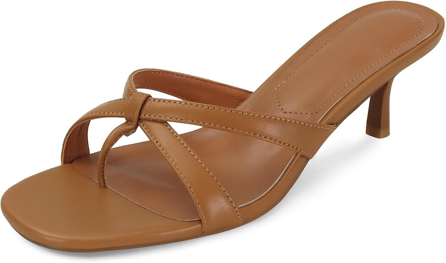 Dsevht Gold Kitten Heel Sandals for Women Flip Flop Strappy Mule heels Rounded Open Toe Heeled Th... | Amazon (US)