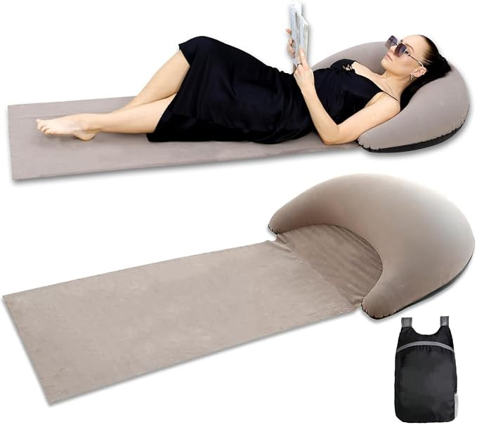 Inflatable Beach Mat Lounge Chair, Outdoor Sunbathing Sleeping Pad with Inflatable Pillow, Portab... | Amazon (US)