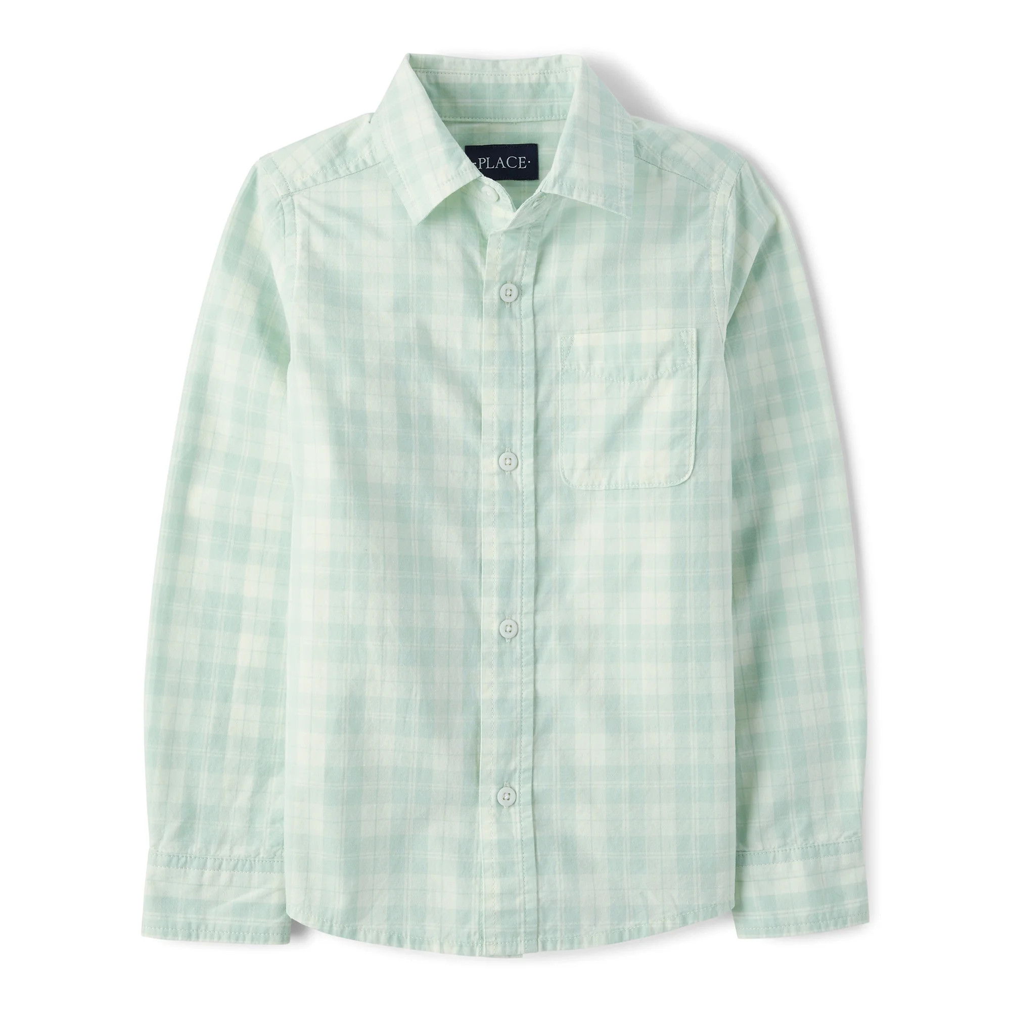 The Children's Place Boys Long Sleeve Plaid Poplin Button Up Shirt, Sizes S-XXL | Walmart (US)