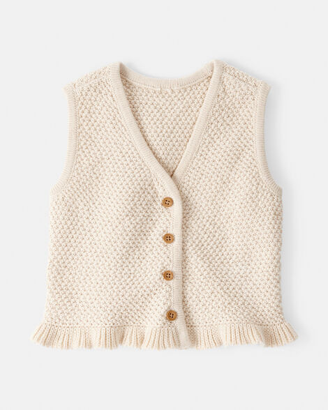 Baby Girl Button-Up Sleeveless Vest - Cream | Carter's Inc