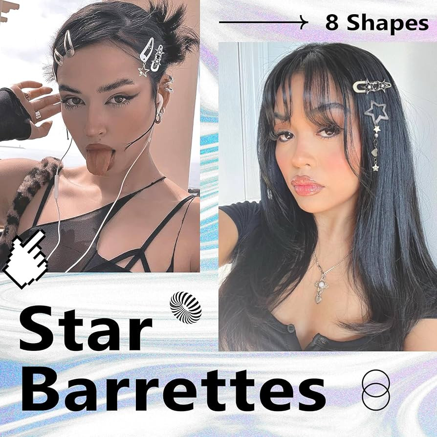 10PCS Star Hair Clips Y2K Silver Hair Clips Metal Star Barrettes 8 Shapes Pentagram Hair Snap Cli... | Amazon (US)
