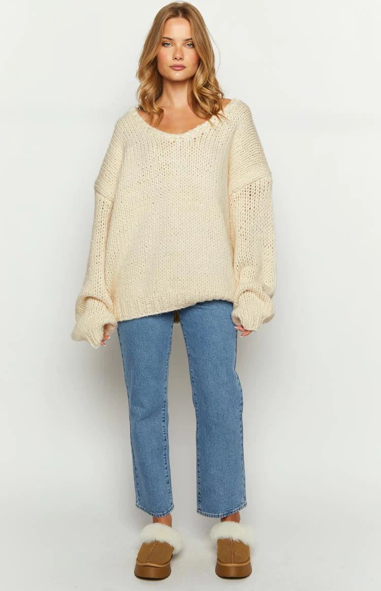 Delvey Cream Chunky Knit Sweater | Beginning Boutique (US)