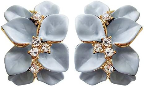 Navachi 18k Gold Plated White Crystal colorful Enamel Leaves Flower Omega Back Earrings | Amazon (US)