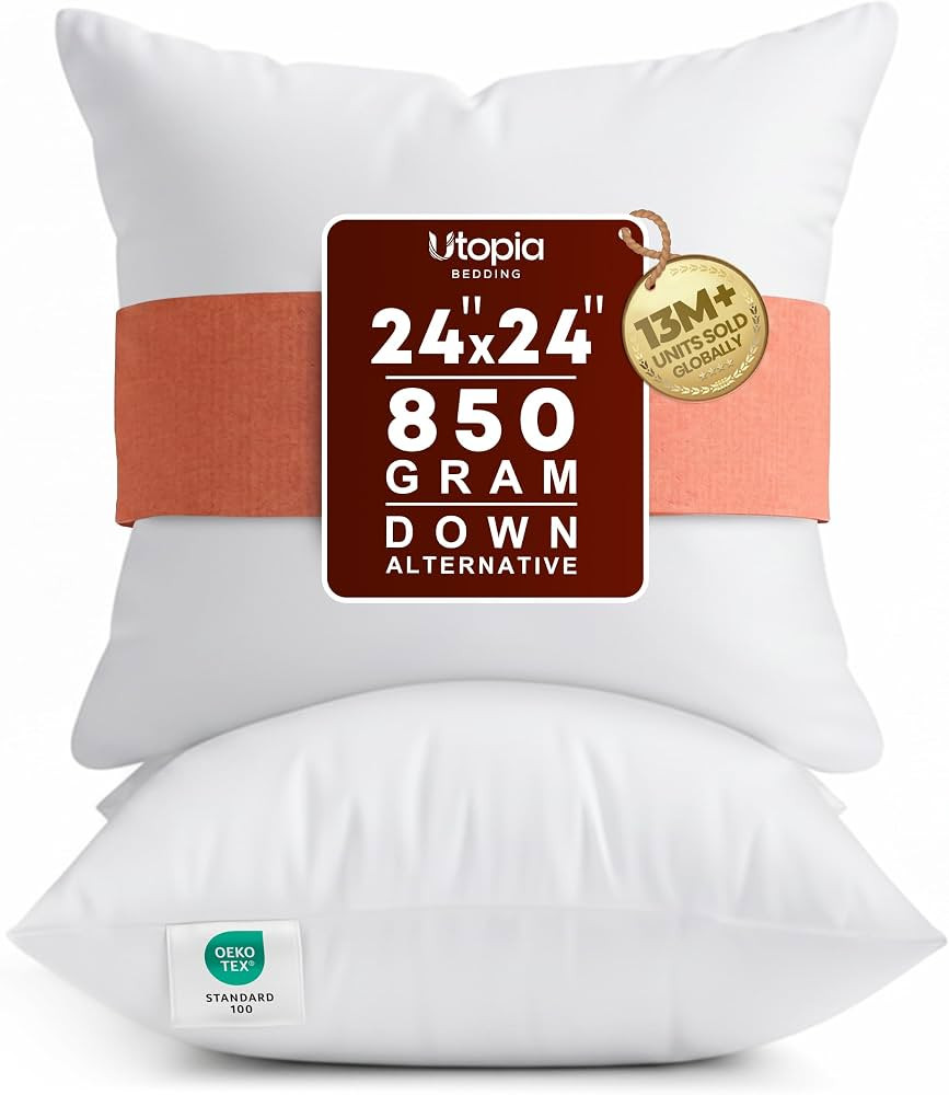 Utopia Bedding 24x24 Pillow Inserts, White Throw Pillows for Couch, 2 Pack | Amazon (US)